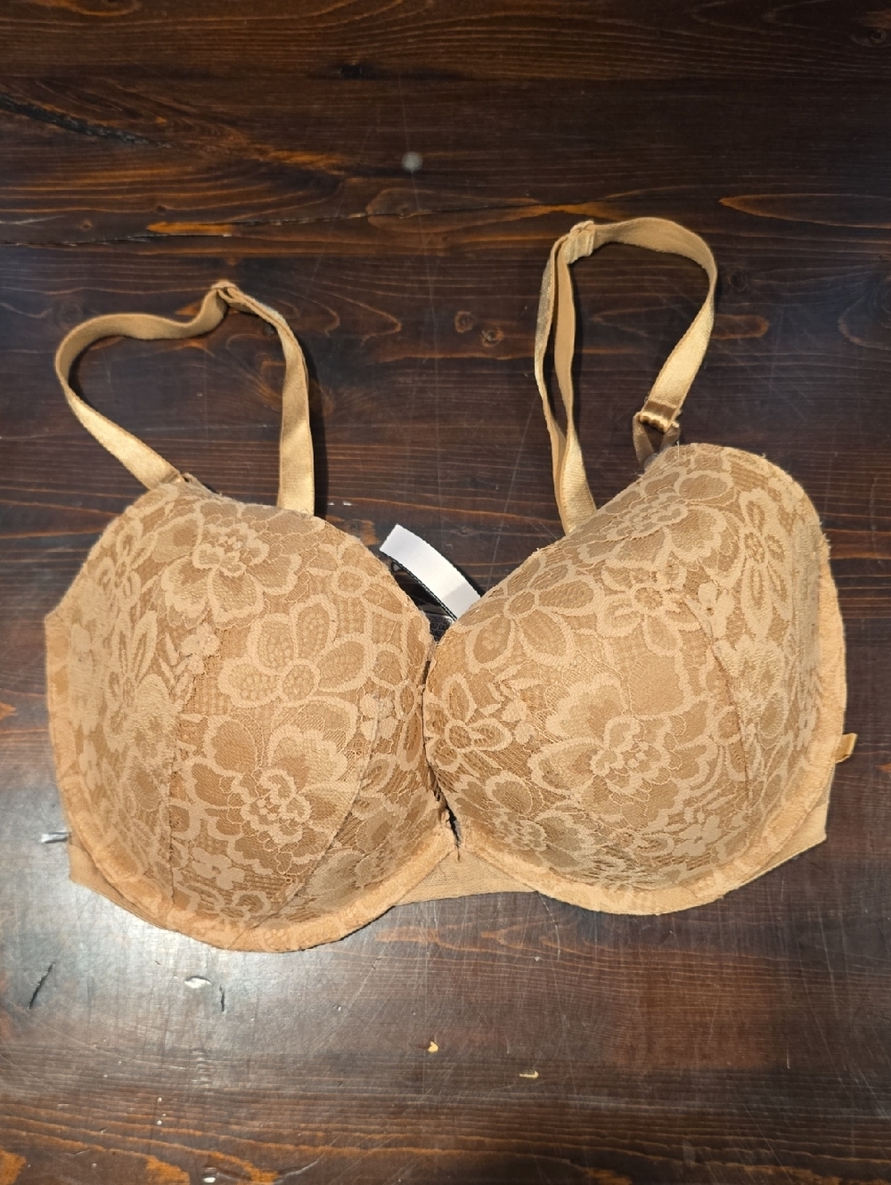 Victoria's Secret Tan Floral Lace Push-Up Bra 34DDD / F75 Nude Underwire